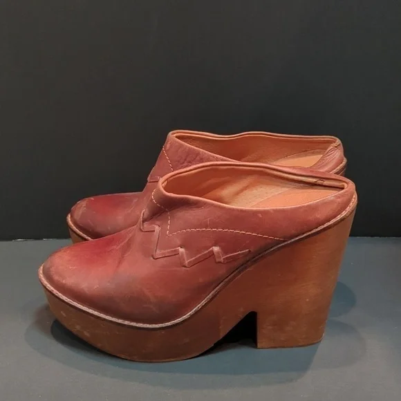 Free People Brown Leather Chance Clog w/Wood Heel Size EU 41 - Picture 3 of 14